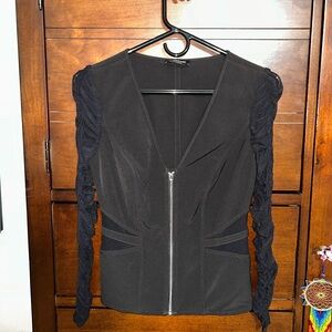 Bebe Zipper Top with Ruched Sleeves size XS